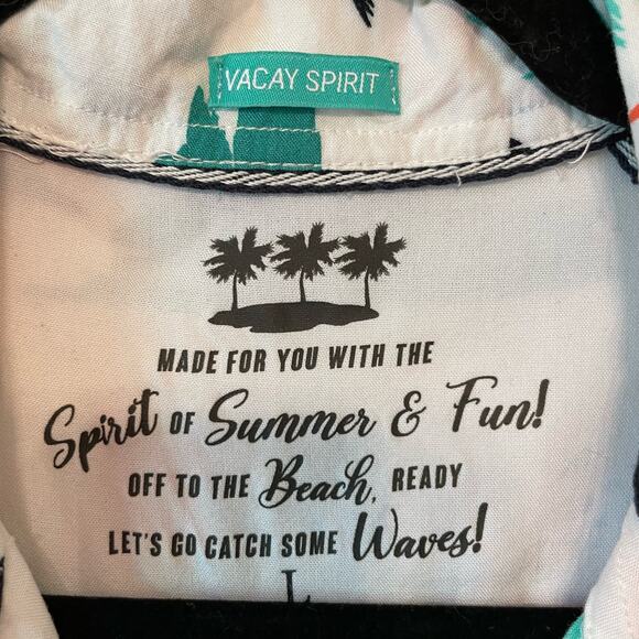 Vacay Spirit L white casual button down short sleeve t-shirt tropical summer - Picture 4 of 7